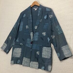 Kensington Square Blazer‎ Jacket Blue Floral Print Career Casual Size Medium
